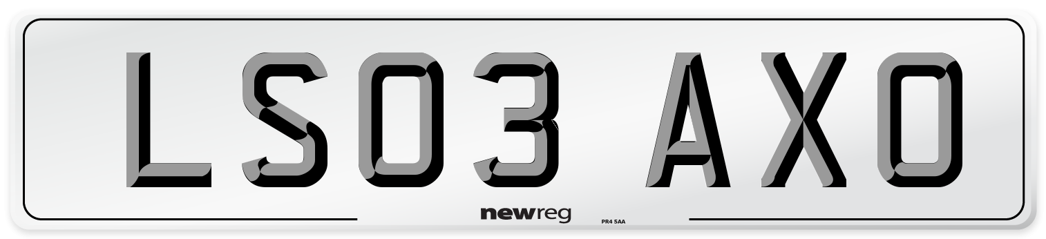 LS03 AXO Number Plate from New Reg